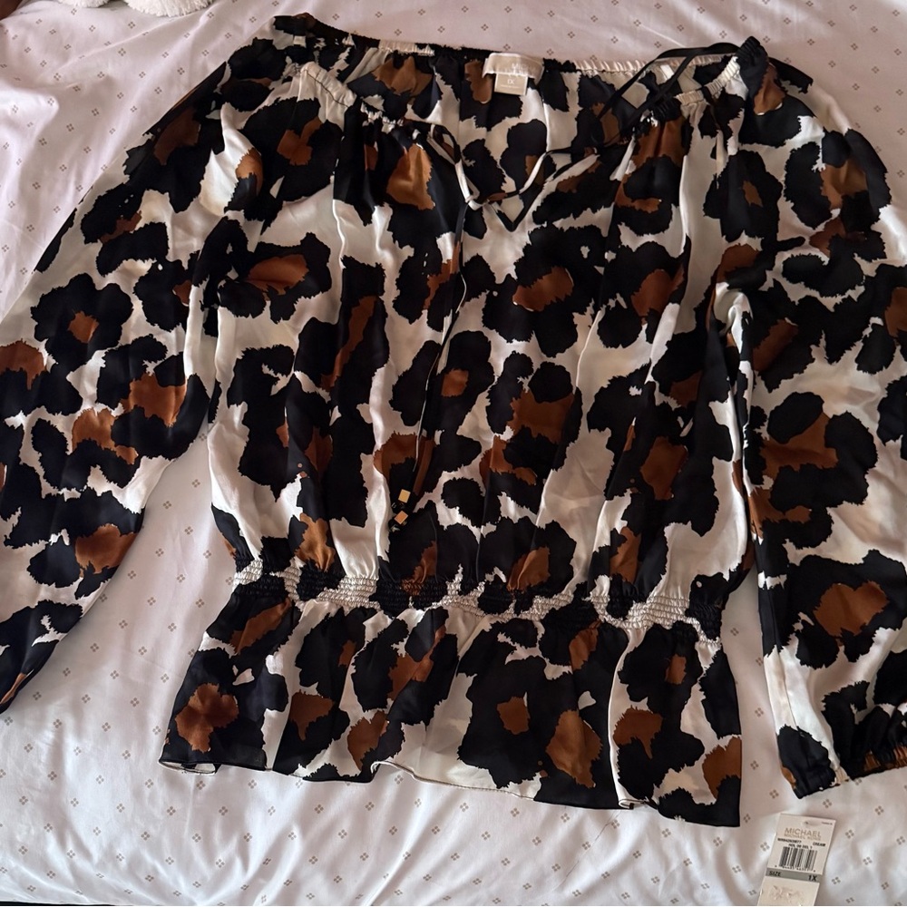 Michael Kors Black and Brown Animal Print Blouse